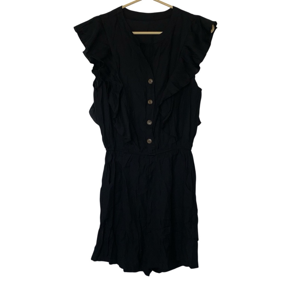 Cupshe Ruffled Button-Front Romper Black Size Small - Picture 4 of 7